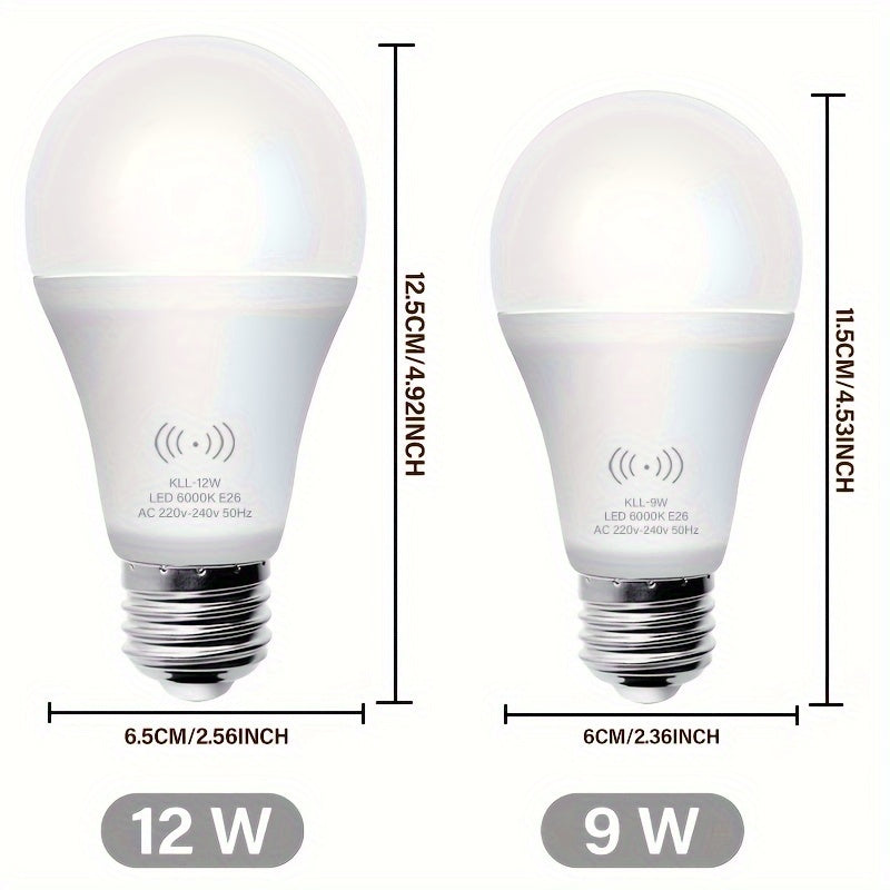 5 LED motion sensor bulbs available in 9W/12W, 3000K/6000K options with 1200LM brightness. Ideal for stairs, hallways, garages, and corridors. 2-year warranty included.