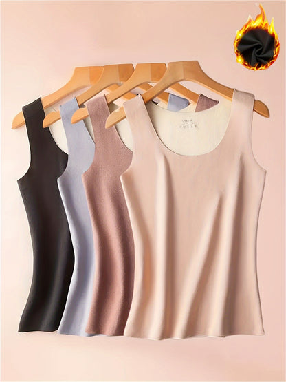 Set of 4 Seamless Thermal Sleeveless Tops for Women, Soft and Comfortable Lingerie/Sleepwear