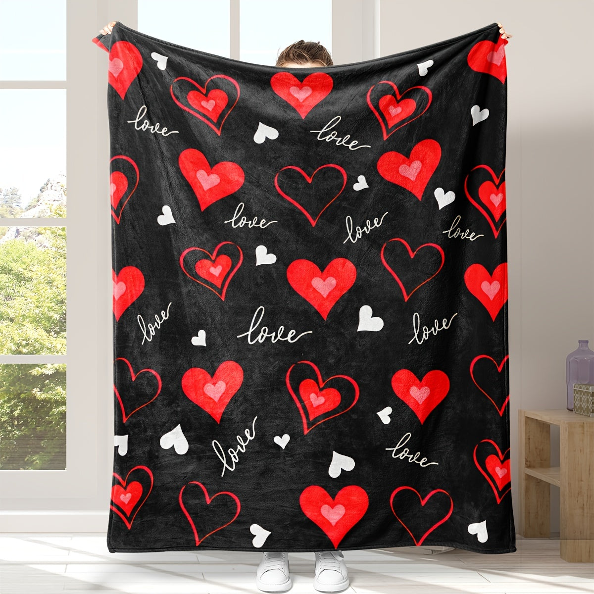 Get cozy with this 1 piece Red Love printed blanket, perfect for Valentine's Day or Mother's Day gifting. Made from flannel material, this soft and warm throw blanket is ideal for snuggling up on the couch, sofa, or even while camping or traveling. A