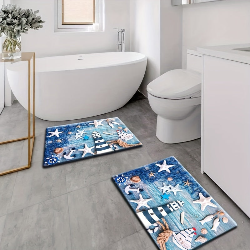 Soft flannel floor mat for the toilet and bathtub, with an absorbent edge foot mat. Perfect for the bedroom, living room, coffee table, balcony, bay window, and door. Featuring a stylish printed design and exceptional absorbency.