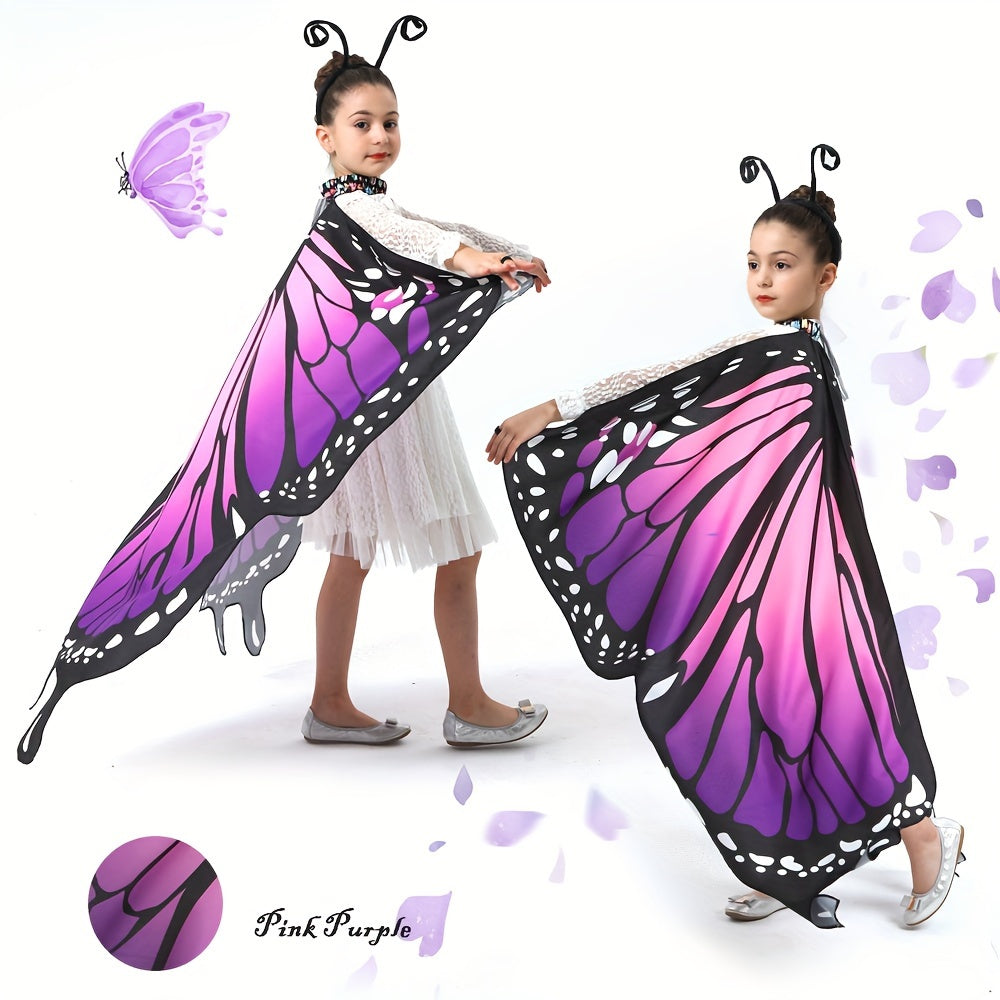 Upgrade your little girl's Halloween and birthday party look with the Girls' Adorable Butterfly Wings Costume featuring a stylish black headband. Transform into a princess with this perfect dress-up accessory from GDBY.