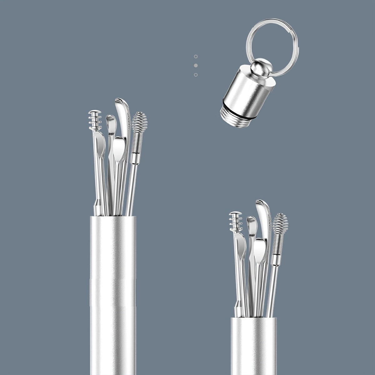 Durable stainless steel ear cleaning set with rotating cleaning stick and storage bag. Safe and convenient for home and travel use, makes a great holiday gift.