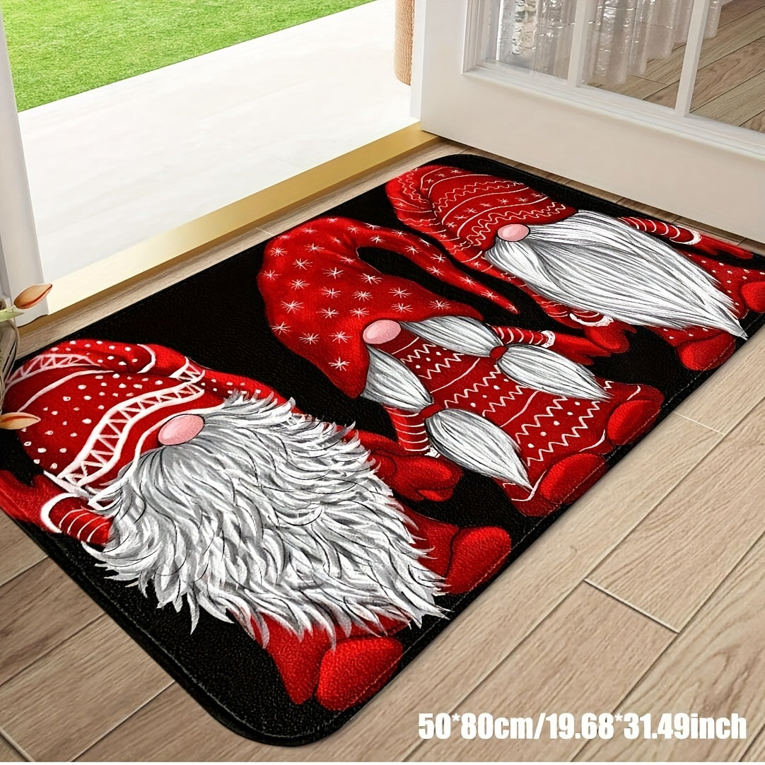 Get into the holiday spirit with this festive Christmas faceless gnome kitchen runner rug! This non-slip rug is stain resistant, waterproof, and perfect for adding a touch of Christmas cheer to your home. Whether you place it in your living room