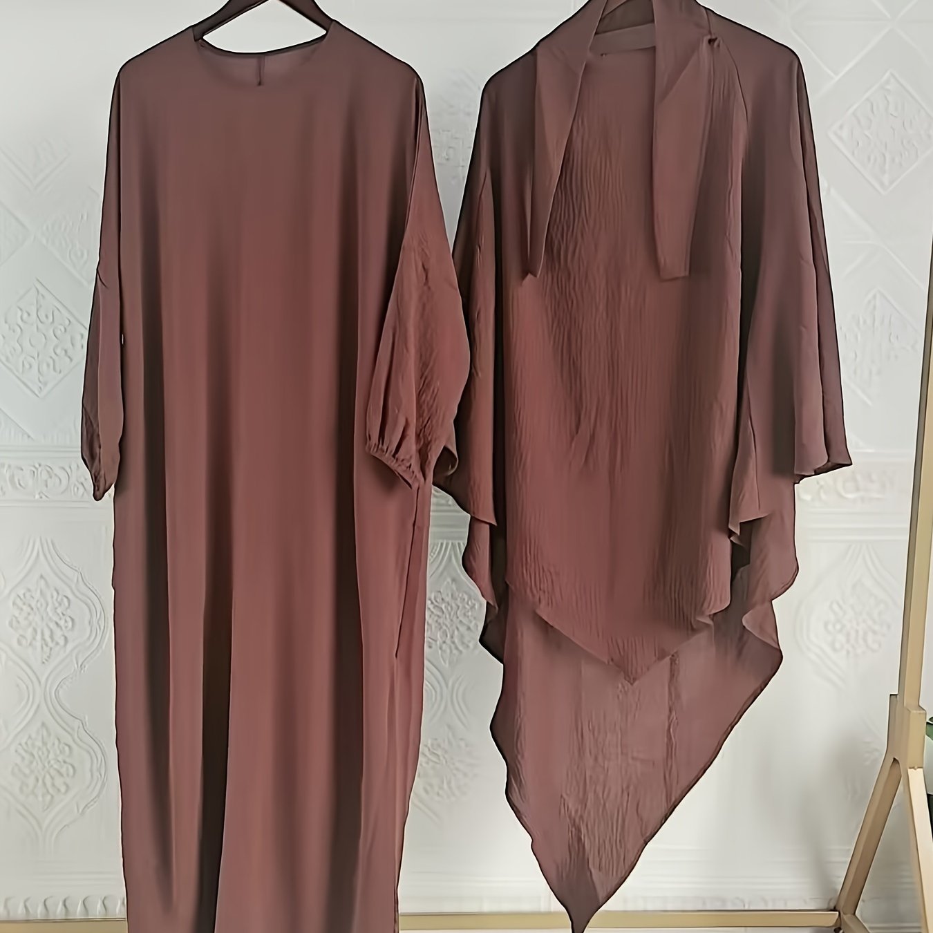 Stylish batwing sleeve Ramadan robe in solid color, plus-size for Muslim women.