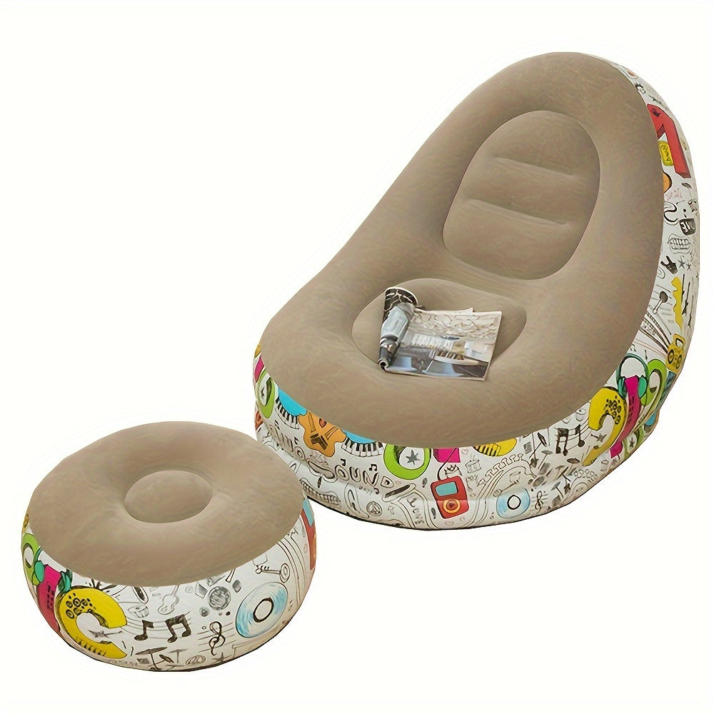 Brown Ergonomic Inflatable Lounger Sofa with Footrest, Festive Home Decor perfect for Halloween and Christmas. Made of Durable Plastic with Comfort Flocked Surface, this Relaxing Air Chair is ideal for the Living Room. Dry Clean Only. Pump Not Included.