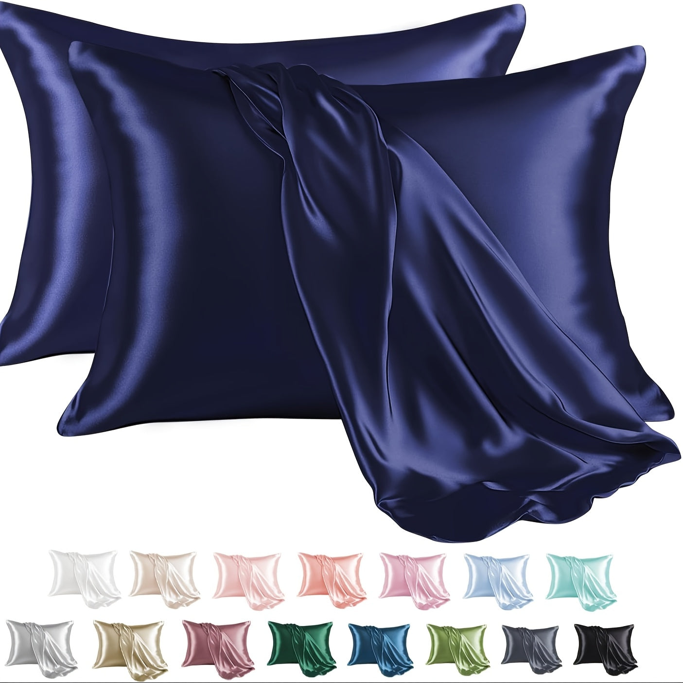 Two satin pillowcases in a pack made from 100% polyester material. Features an envelope closure and smooth texture to prevent hair breakage. These pillowcases are also wrinkle-resistant, machine washable, and weigh 80-85gsm. Available in a solid color