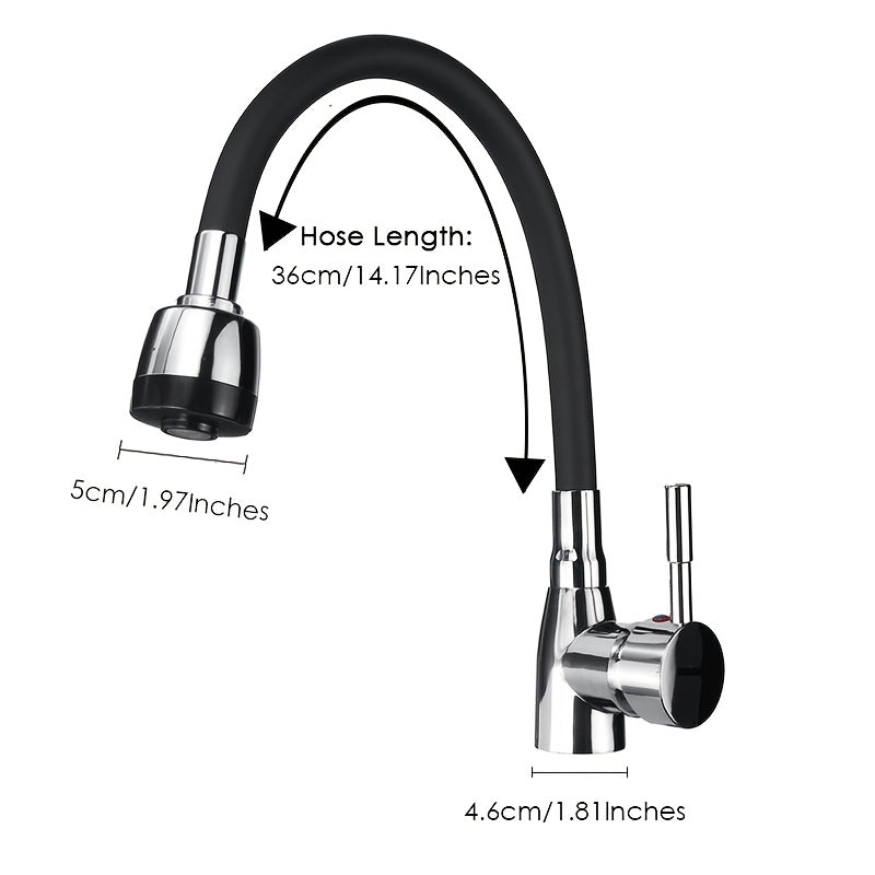 Classic style zinc alloy kitchen faucet with 360° rotating single handle, polished chrome finish. Deck mounted with installation hardware included, ceramic valve. No electricity or battery