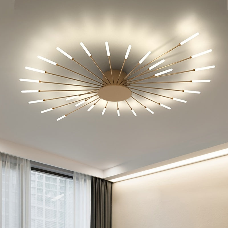 Contemporary LED ceiling lamp in warm white perfect for indoor living spaces such living room, dining room, or bedroom.