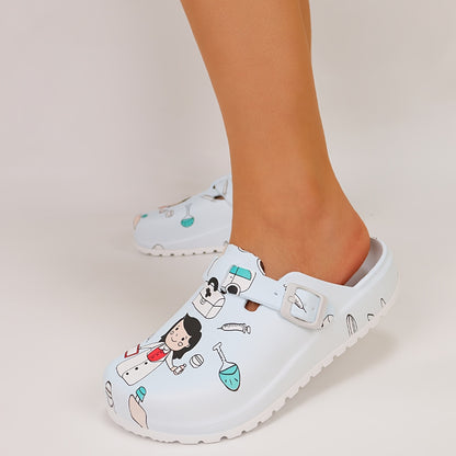 Adorable cartoon nurse slides, quick-drying casual slip-ons for indoor comfort.