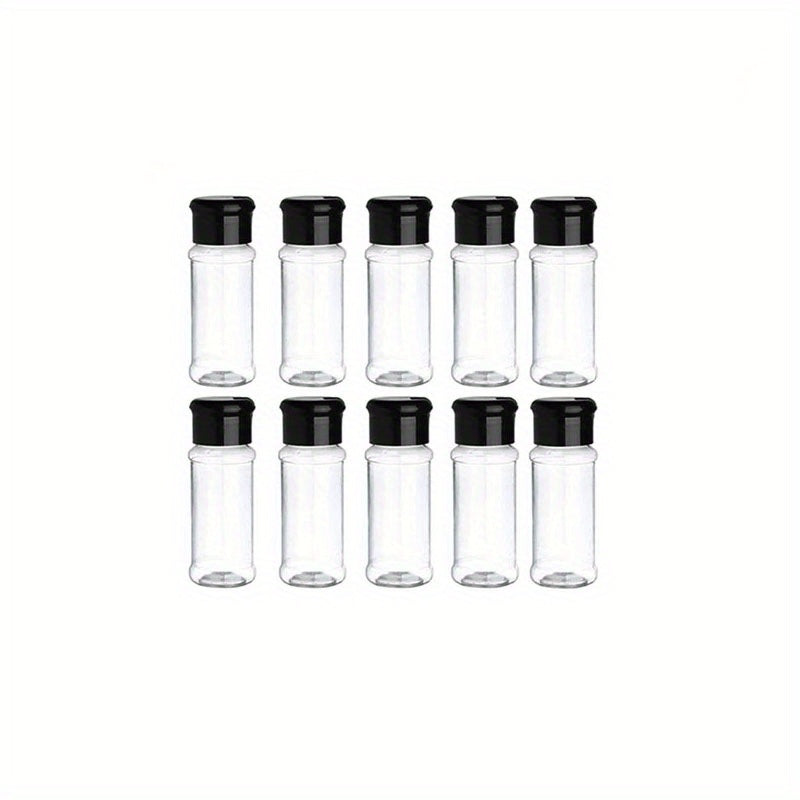 10 pieces of 100ml transparent PET plastic seasoning bottles for pepper, cumin, and chili powder.