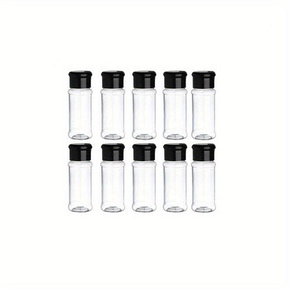 10 pieces of 100ml transparent PET plastic seasoning bottles for pepper, cumin, and chili powder.