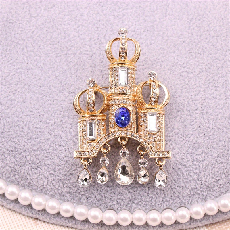 Elegant Cute Cartoon Castle Brooch Pin, Enamel Novelty Accessory with Gemstone Embellishments, Unisex Fashion Lapel Pin Perfect for Gifting and Celebrating