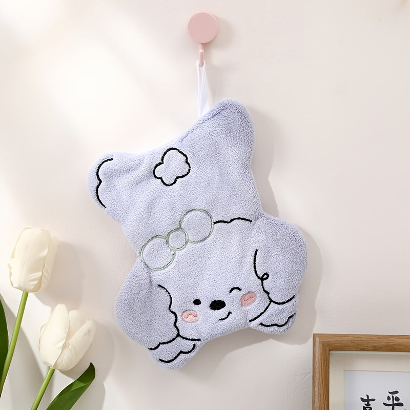 Cute cartoon dog hand towels made of modern coral fleece, 100% polyester. Set includes decorative animal designs on woven fabric. Suitable for bathroom and kitchen use, hand wash only. 300 GSM.