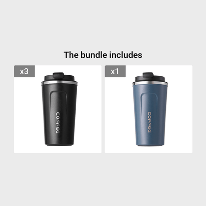 Insulated stainless steel travel mug keeps beverages hot or cold all day - 510ml/17.2oz capacity for coffee, tea, and soda.