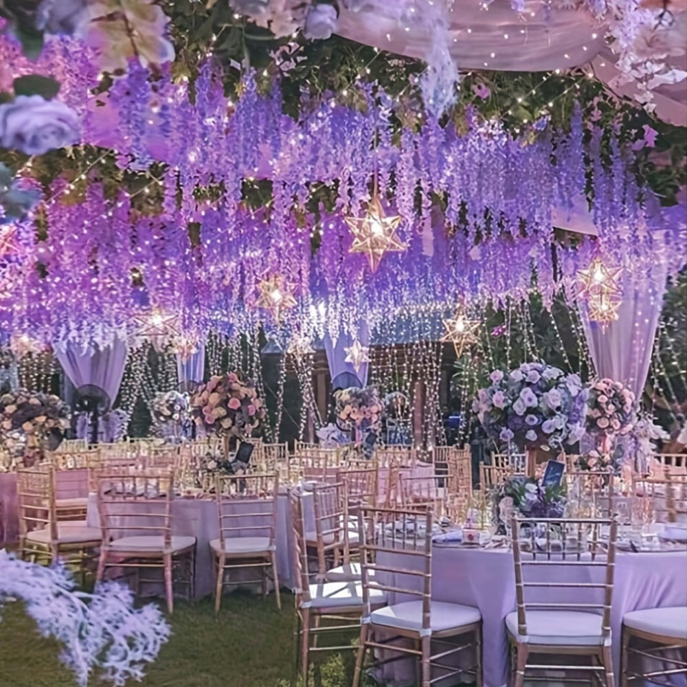 10 artificial wisteria garlands for indoor/outdoor decor, made of plastic, perfect for weddings and engagements, no electricity or batteries required.