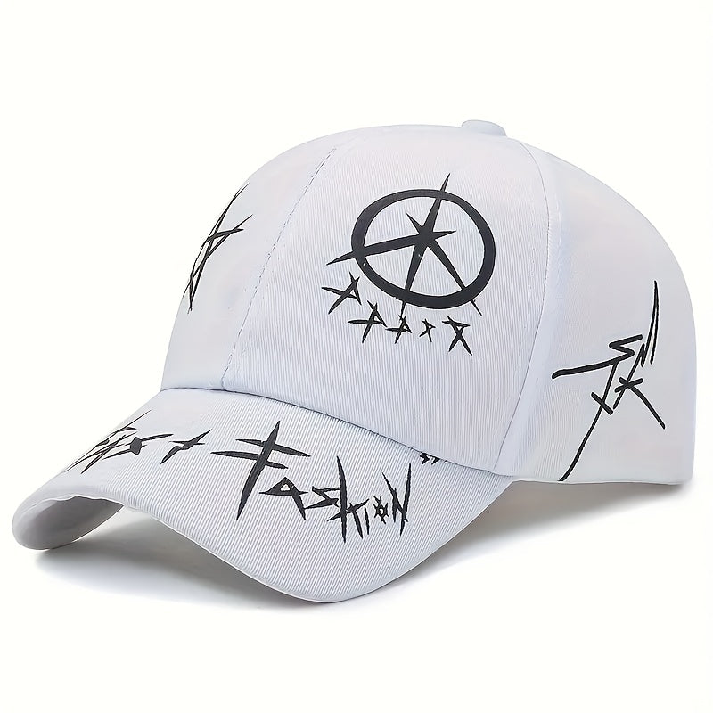 Stylish snapback hat with star-circle design and color block stitching for casual wear.