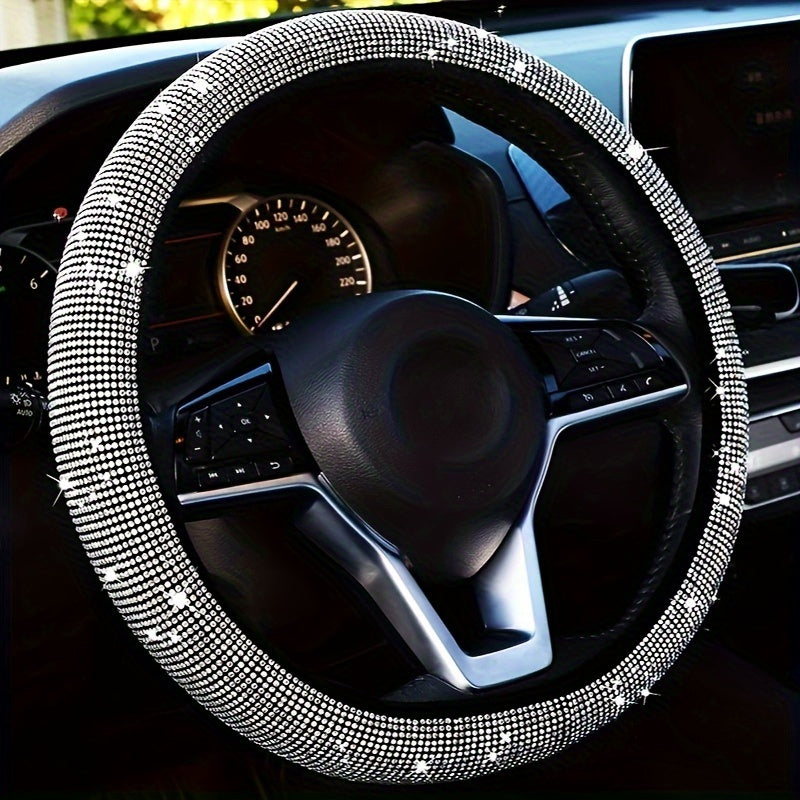 Bling car steering wheel cover made of stretchy spandex, fits most vehicles without inner ring.