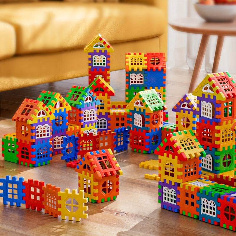 140-piece Educational DIY Construction Toy Set with Creative Cube Blocks, Windows & Walls, Large Size, Interlocking ABS Material, Ideal Birthday Gift for Ages 3-6.