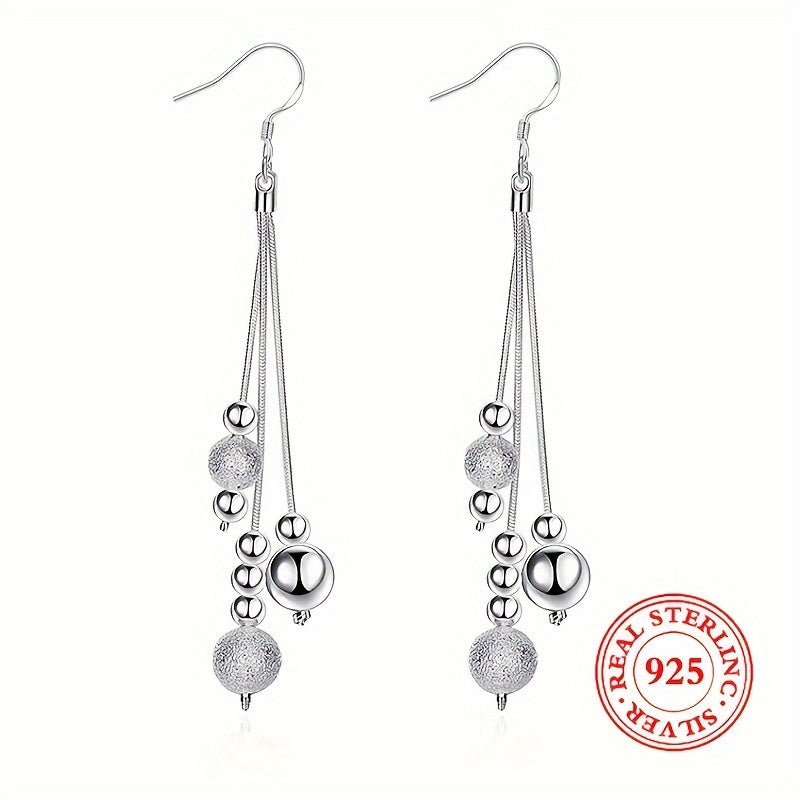 Drop earrings made of 925 sterling silver with a silvery tassel design, offering high quality and hypoallergenic jewelry for casual dating. Perfect for adding a touch of elegance to any female's outfit.