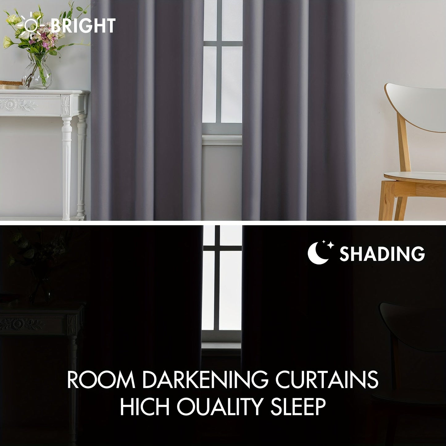 Modern Blackout Privacy Room Divider Curtain features UV protection and water-resistant polyester material with a grommet top for easy hanging. It is machine washable and suitable for all seasons, perfect for use in the living room or bedroom.