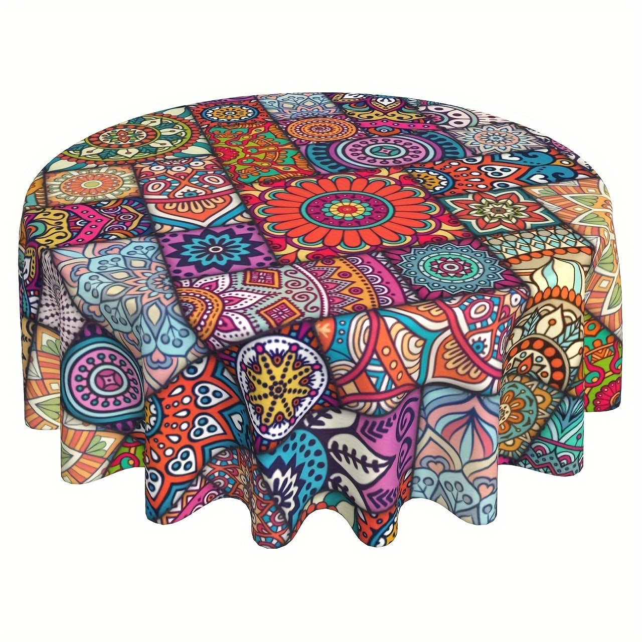 1 piece Bohemian Mandala Round Tablecloth - Waterproof Polyester for Kitchen, Dining, Holidays, Picnics, Camping