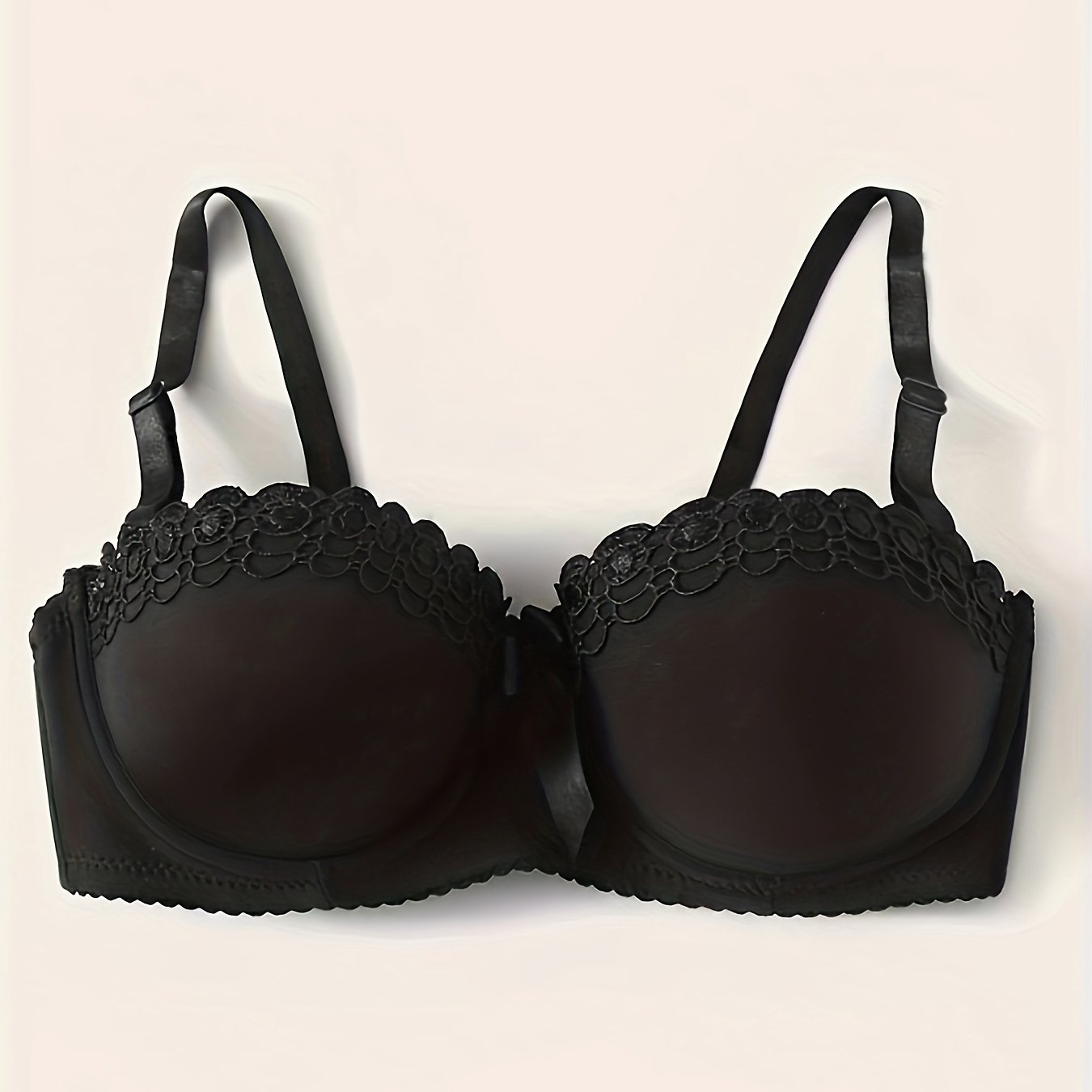 Jacquard lace bow underwire bra, sexy and comfy push up plunge style. Women's lingerie.