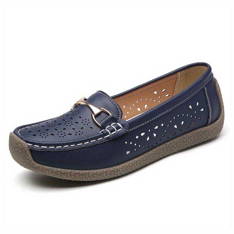 Women's Soft Platform Loafers, Casual Faux Leather Slip-on Flat Shoes for outdoor use.