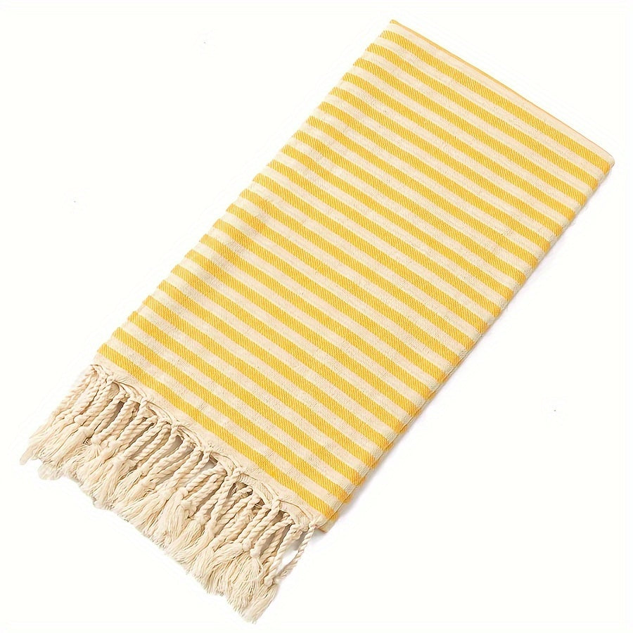 Large Turkish beach towel with stripes, lightweight, quick-dry, suitable for pool, swimming, travel, camping. Boho style with high color fastness.