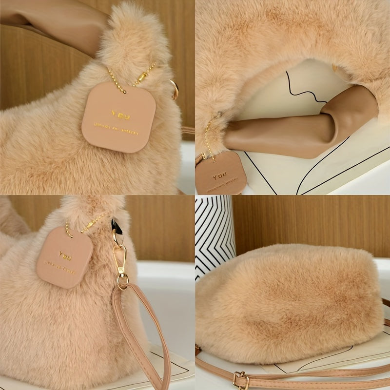 Stylish faux fur crossbody bag with zip closure, ideal for daily use.