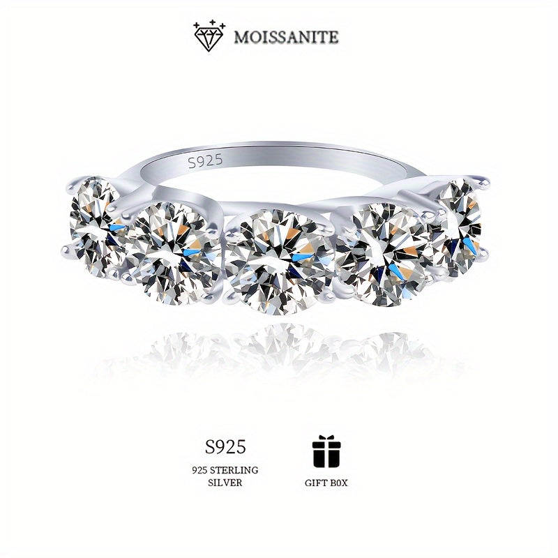 Exquisite 925 Sterling Silver Hypoallergenic Ring with 2.5ct - 5ct Moissanite in Five Rows. Perfect Gift for Women on Valentine's Day or Mother's Day. Ideal for Engagements or Weddings. Comes with Moissanite Certificate and Elegant Gift Box.