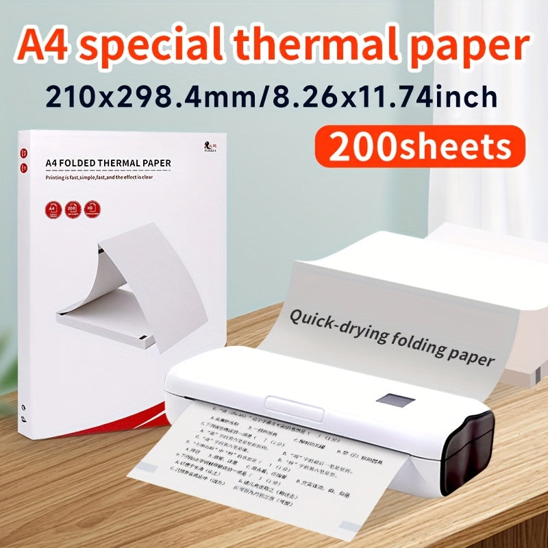 A4 thermal printing paper, 210mm, quick-drying, long-lasting, for office error correction. Folded thermal paper, A4 size, 200 sheets per pack.