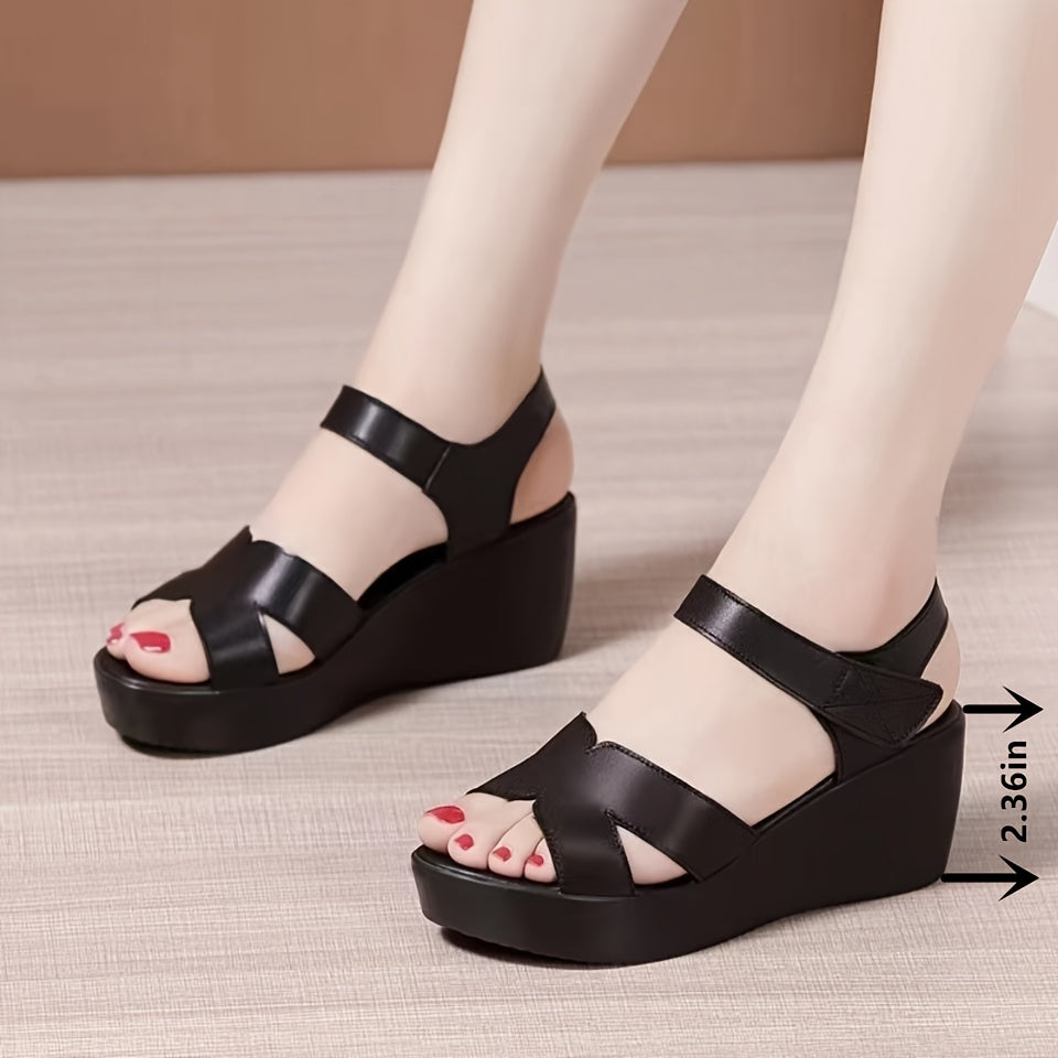 New summer wedge sandals for women with thick platform, peep-toe design, and waterproof material.