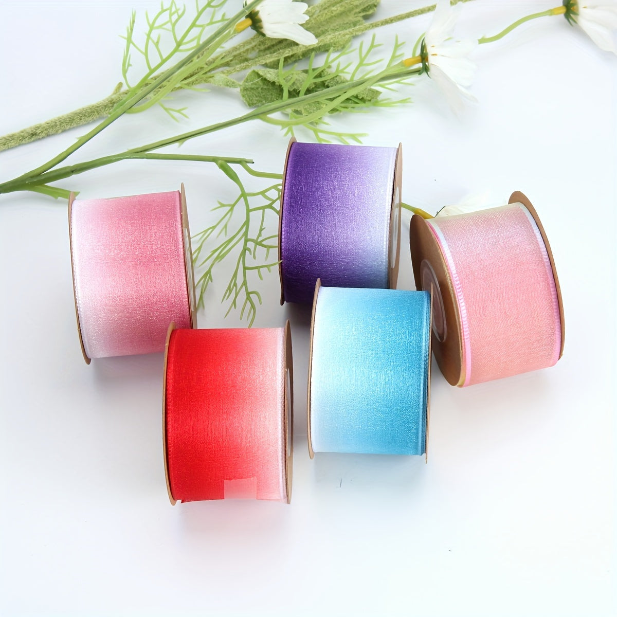 1 roll of rainbow gradient transparent organza ribbon for DIY cake packaging, gift wrapping, and party decoration