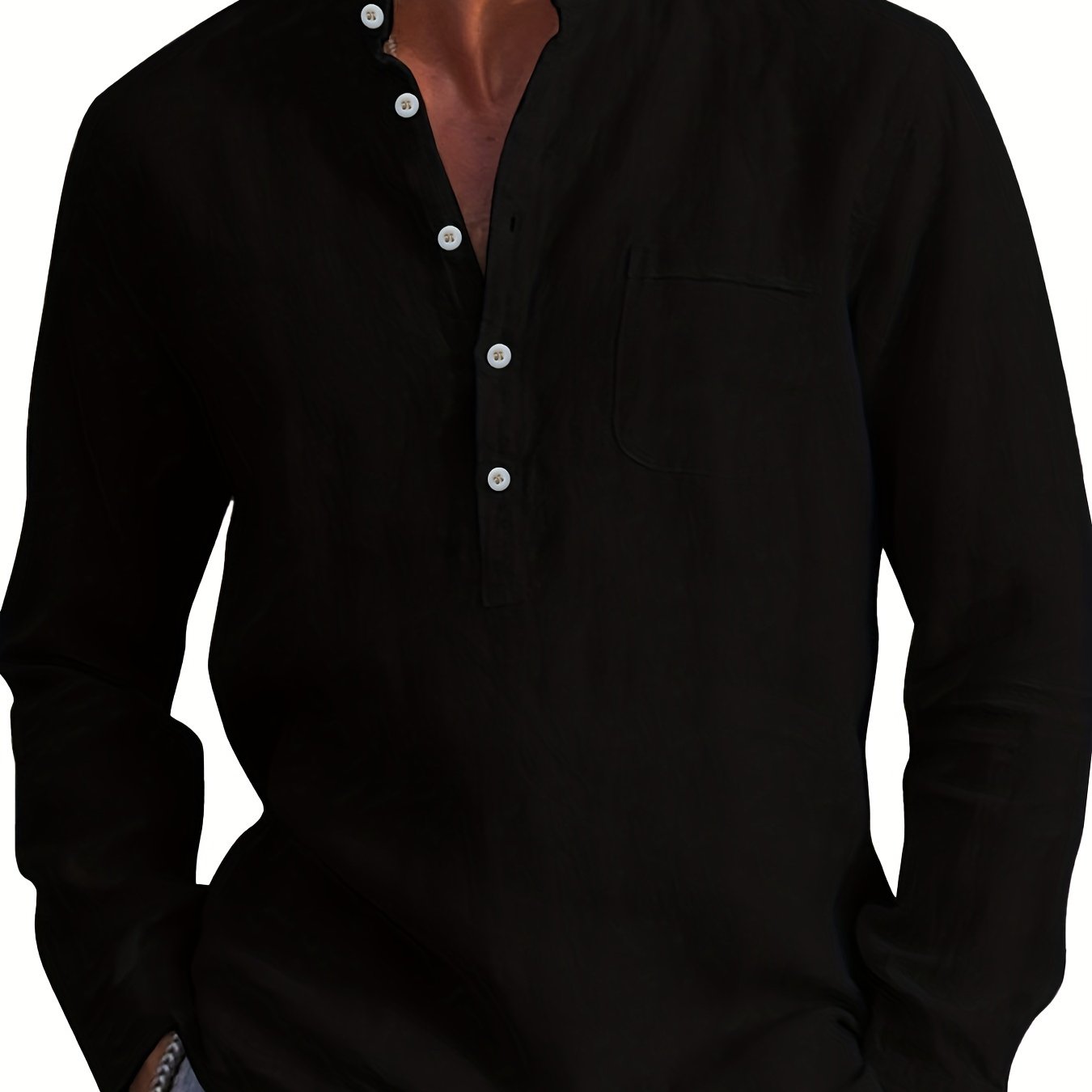 Resort-style plus size men's Henley shirt with long sleeves.