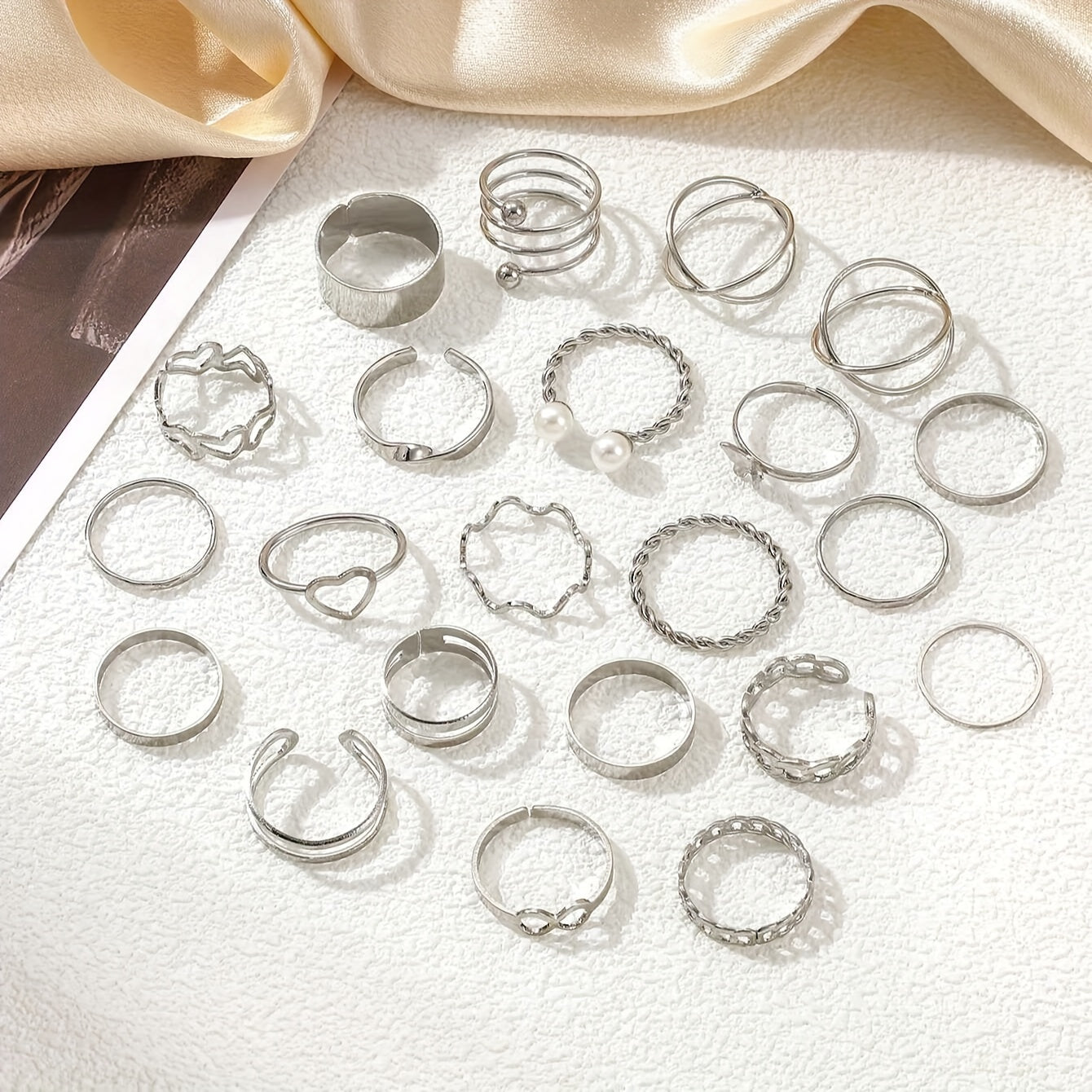 22 elegant and simple women's fashion stackable open rings set, ideal for back-to-school season gifts.