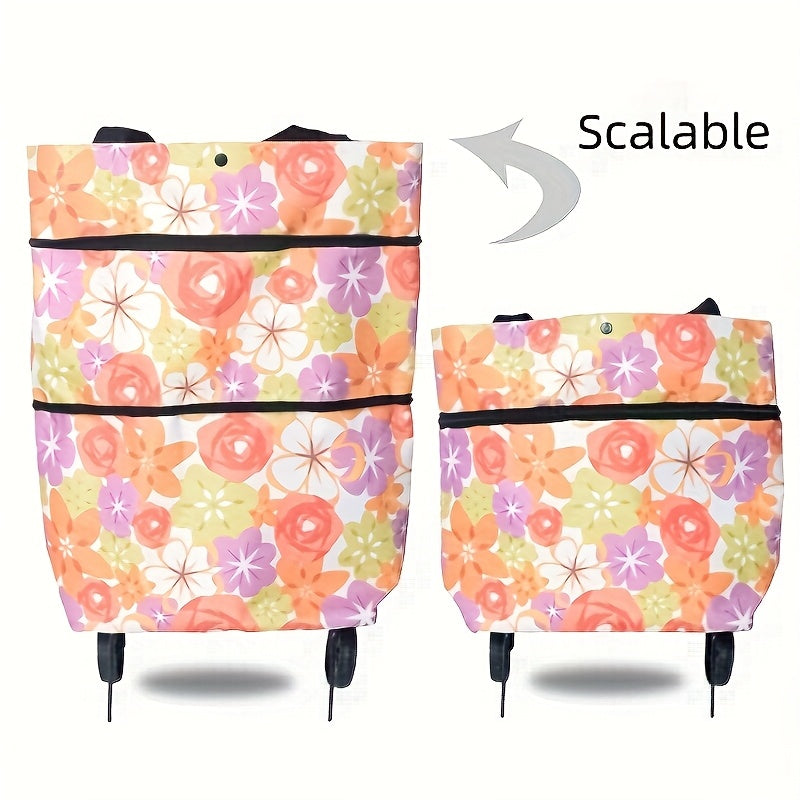 Portable Shopping Bag with Wheels, Large Capacity and Zipper Closure