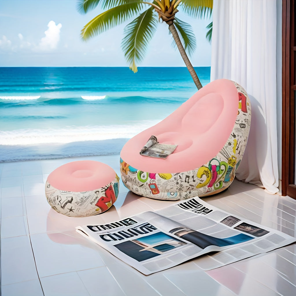 Inflate your style with the Classic Style Inflatable Graffiti Lounge Chair, featuring luxurious velvet upholstery, a footrest, and armless comfort. Perfect for your game room, bedroom, living room, or library, this upholstered armless accent seat bundle