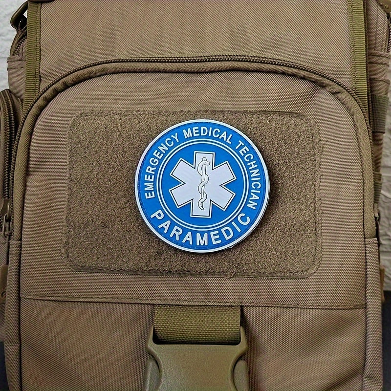 Paramedic PVC Rubber Badge featuring the Star of Life - A soft and durable first aid emblem perfect for attaching to backpacks and clothing.