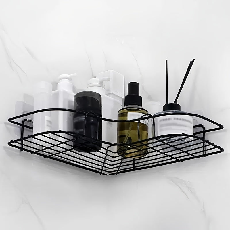 Corner bathroom shelf for outdoor use, no punching required; triangle-shaped storage rack for bathroom and kitchen accessories.