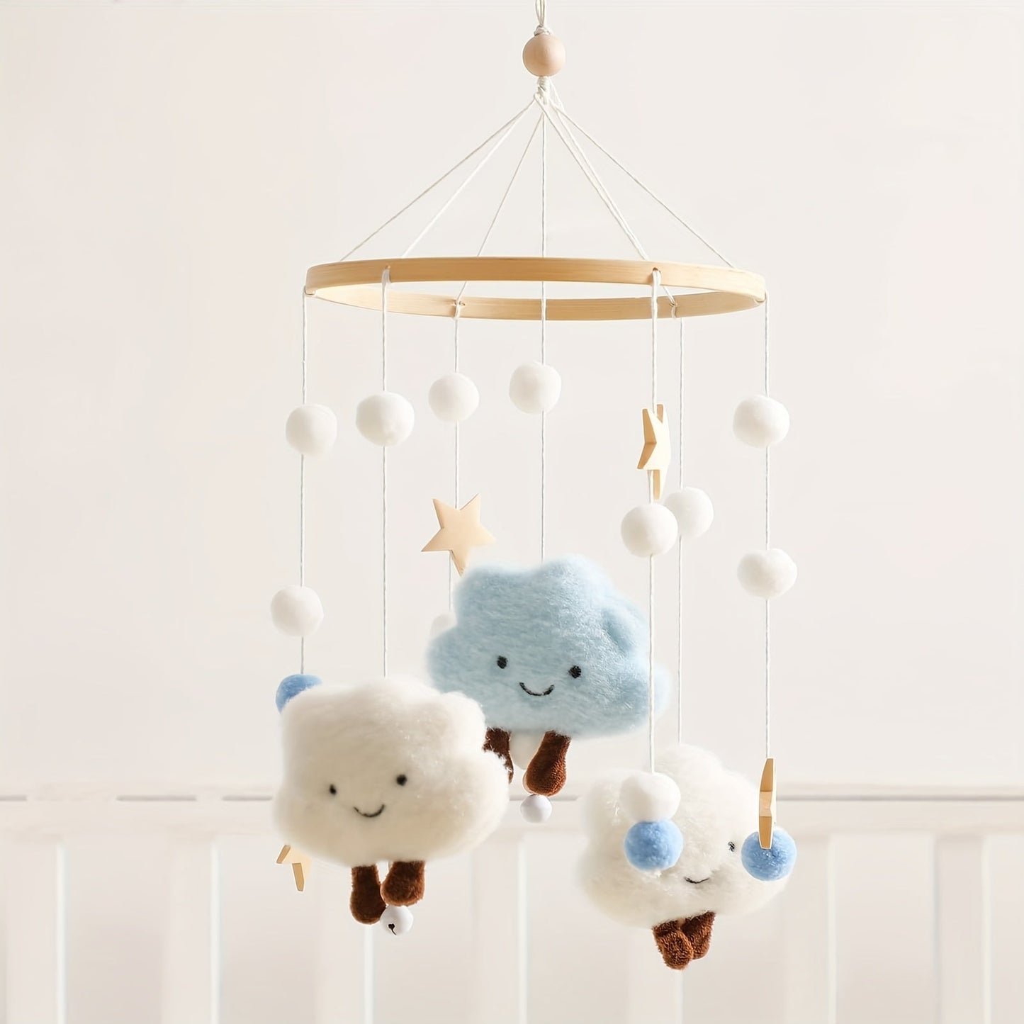 Handmade Plush Clouds and Stars Bed Bell Wind Chimes for Kids,  Soothing Ornaments for Children's Beds, Decor for Kids' Rooms