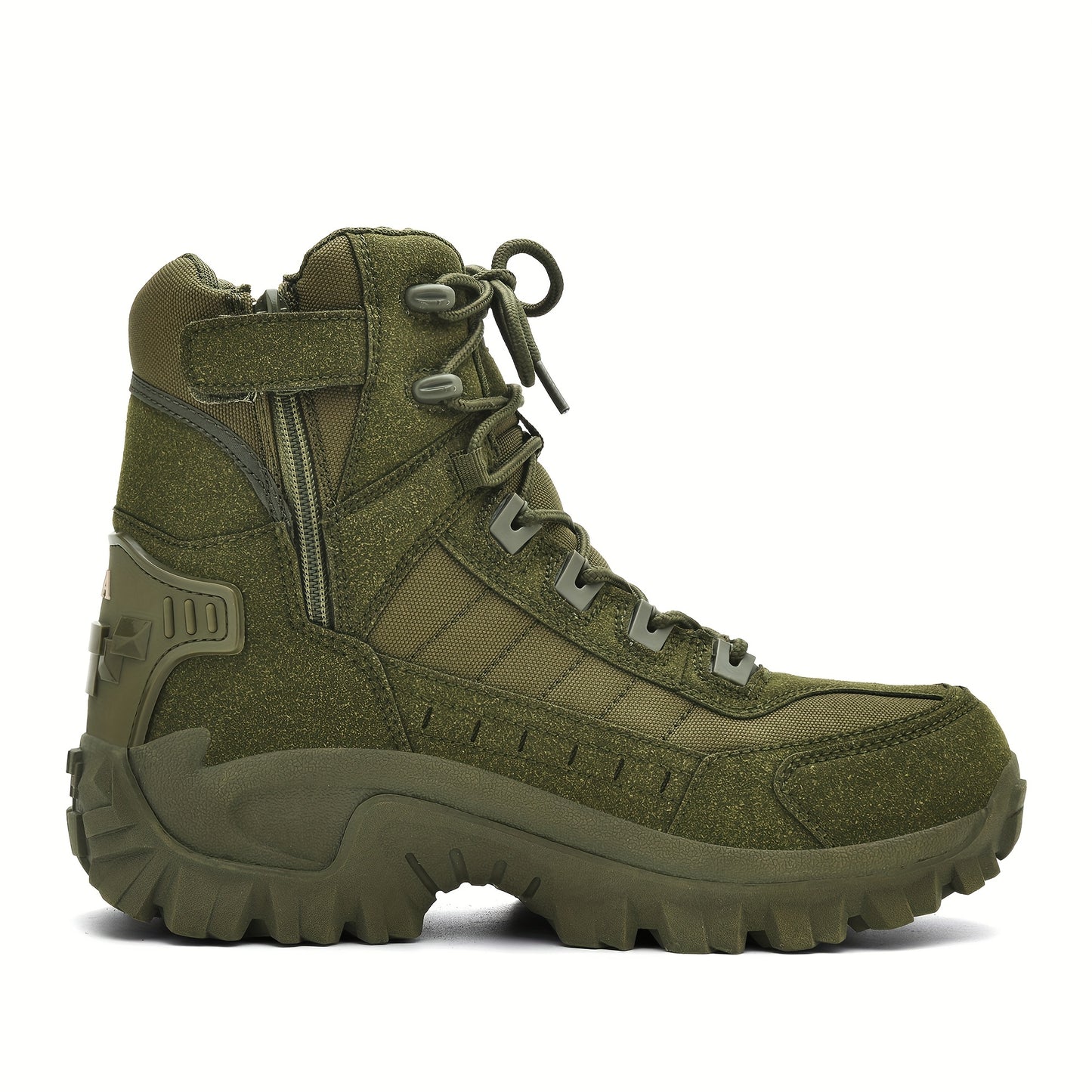 Men's tactical hiking footwear with back ankle support, non-slip, wear-resistant, mid-calf design suitable for all seasons in beige.