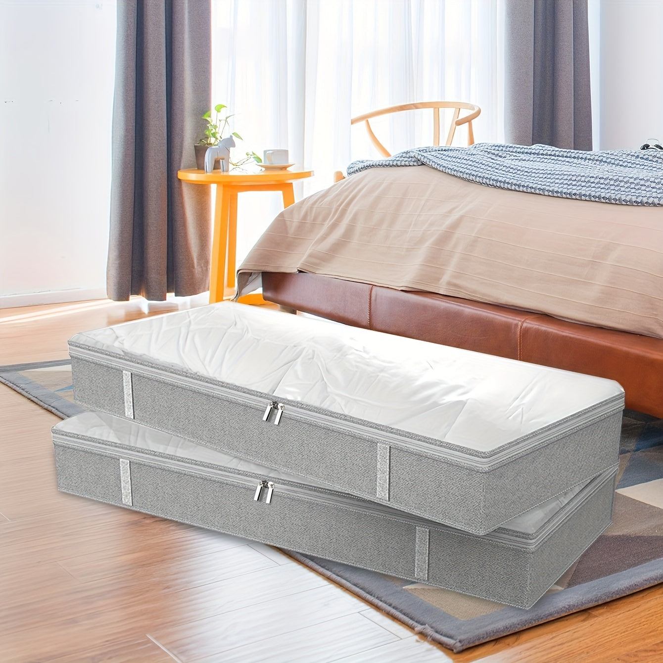 Large Capacity Foldable Under-Bed Storage Box with Detachable Non-Woven Fabric Organizer, Zipper Closure, and Handles - Perfect for Clothes, Linens, and More