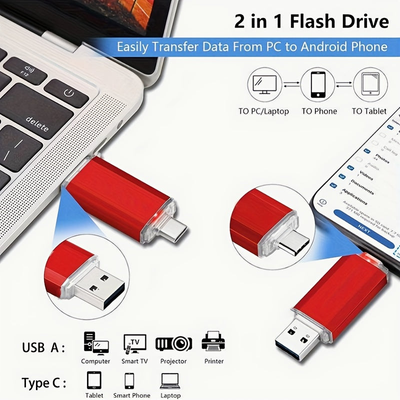 Dual C-Type USB Flash Drive with high speed interface, suitable for Android smartphones and tablets.