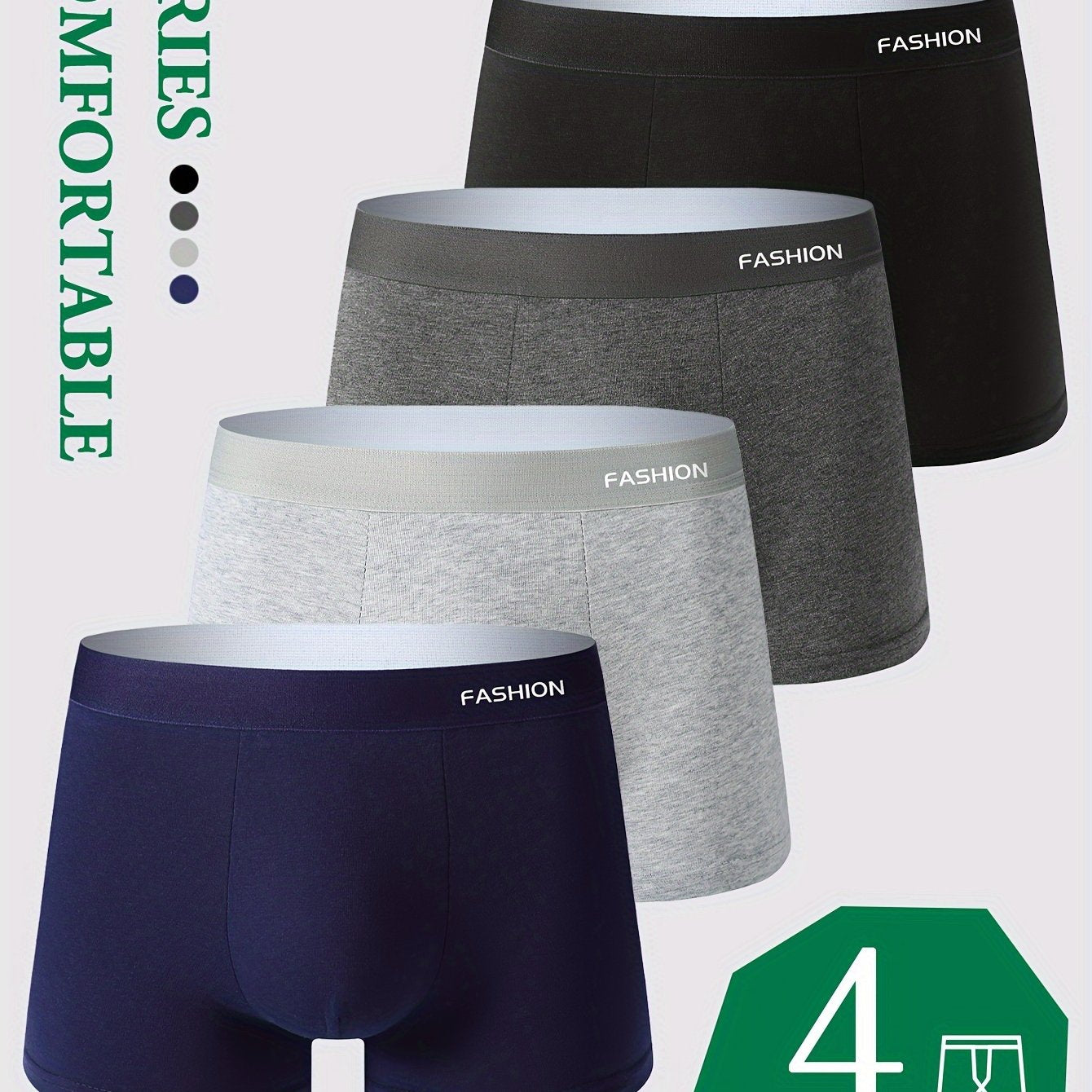 Men's 4-pack of breathable boxer briefs for everyday comfort and style.