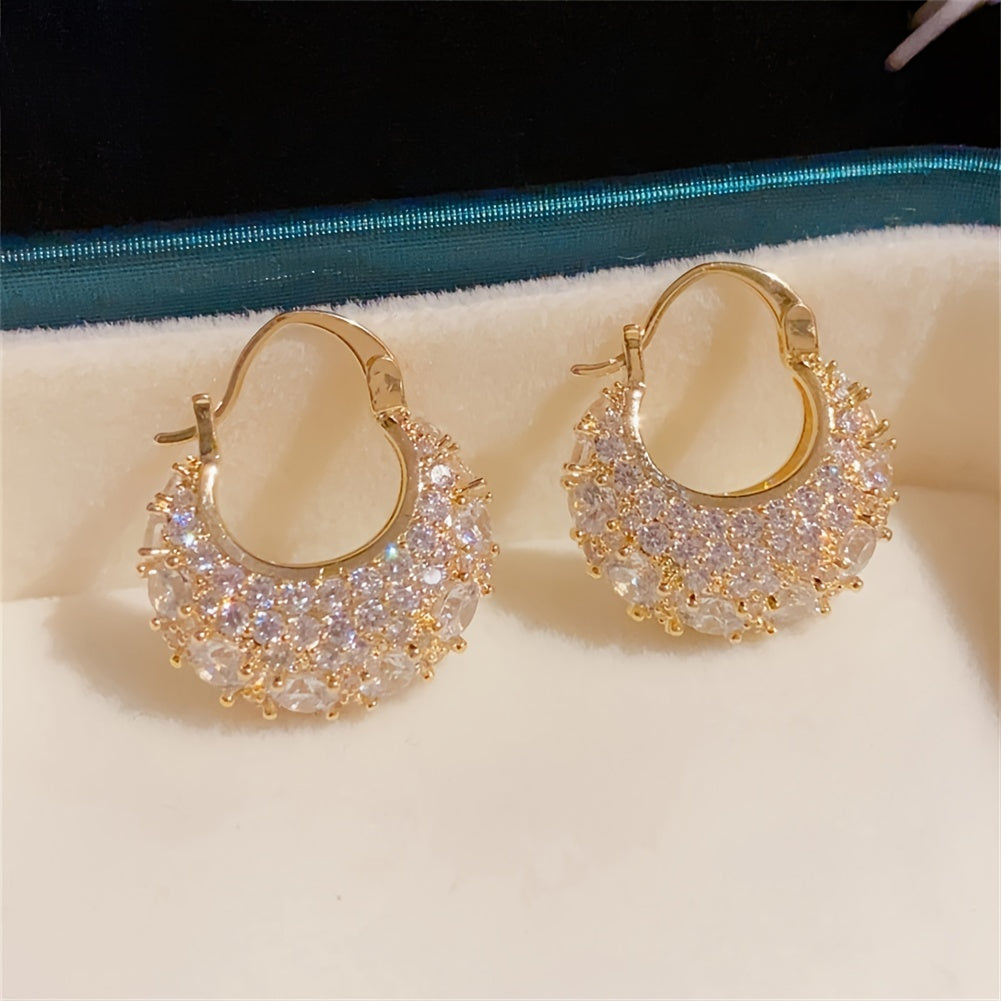 Stylish 14K Gold Plated Copper Hoop Earrings with Sparkling zirconia - Perfect for Daily and Special Occasions, Great Valentine's Day Gift for Women.