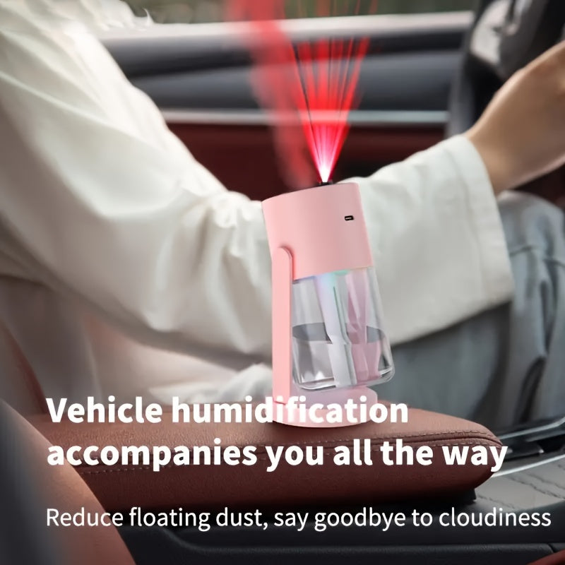 Mini USB-powered humidifier with adjustable mist and auto shut-off, perfect for car, office, or bedroom.