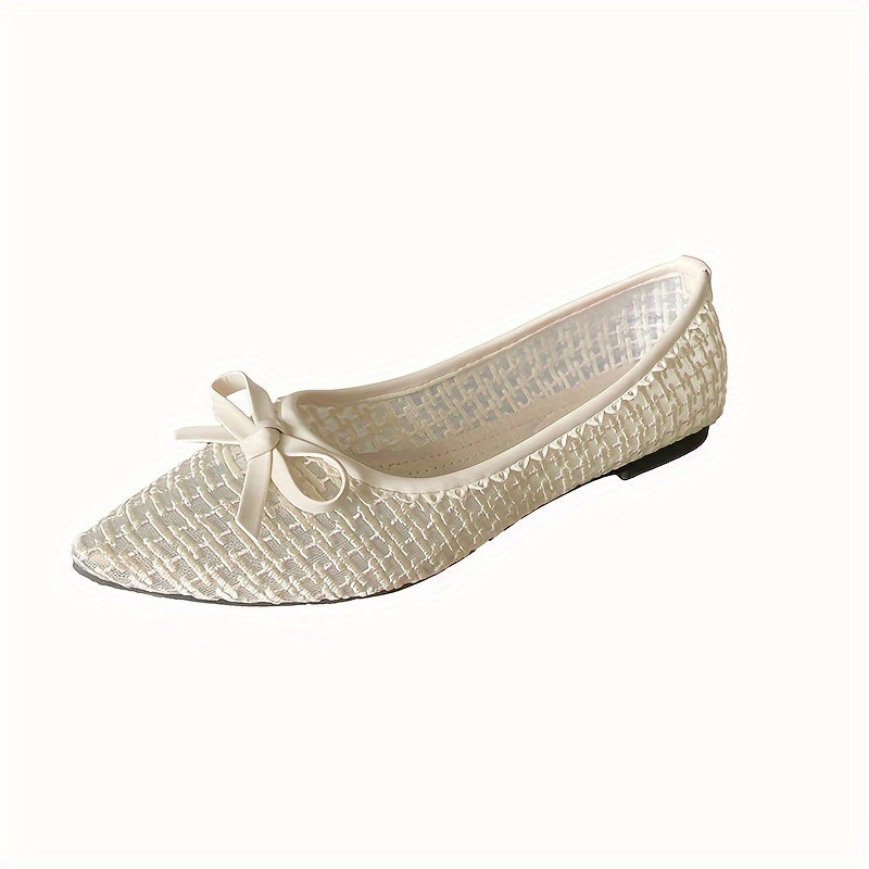 Stylish mesh flats with bowknot for women - lightweight, slip-on, pointed toe shoes for all seasons.