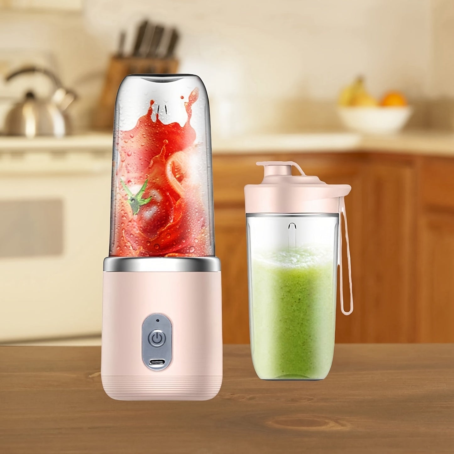 Introducing the XIZIISS Portable USB Rechargeable Juicer Cup! This compact and multifunctional smoothie maker features a 6-blade stainless steel design and includes 2 cups for added convenience. With a powerful 1200mAh lithium battery, this ice crusher