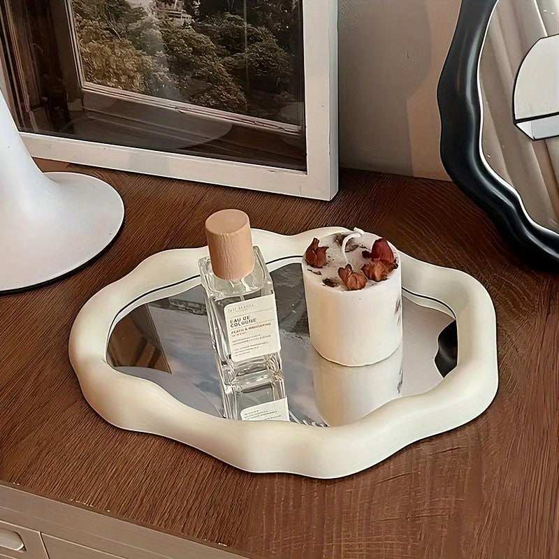 Stylishly Unique Adjustable Desktop Makeup Mirror - Plastic Frame with Glass Surface for Chic Bathroom, Office & Bedroom Decor, Compact and Portable Makeup Mirror