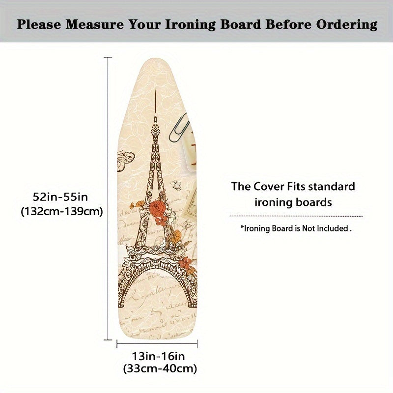 Elegant Eiffel Tower Print Ironing Board Cover, 38.1x137.16 cm, with Luxurious Padding, Elasticized Edge, Stain-Resistant Material - Ideal Birthday Present for Home and Kitchen Ironing Boards